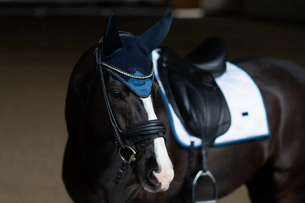 Equestrian Stockholm Padded Ear Bonnet Blue Meadow 1 Equestrian Stockholm Padded Ear Bonnet Blue Meadow