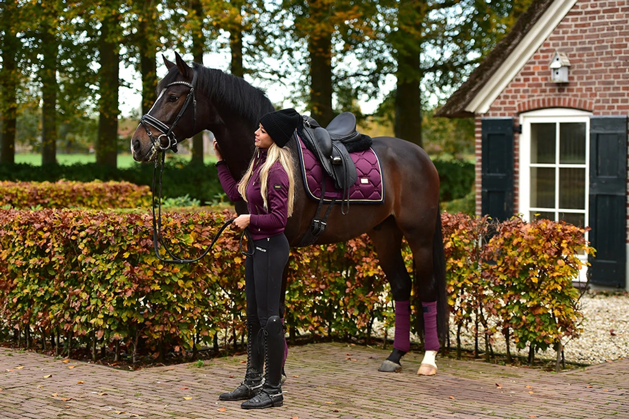 Equestrian Stockholm Bandages Purple Gold 3 Equestrian Stockholm Bandages Purple Gold - Image 3