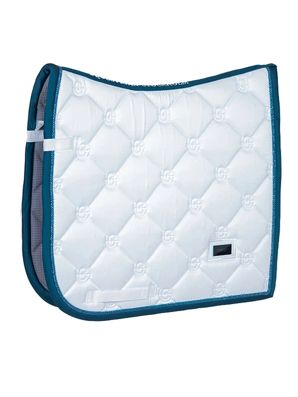 Equestrian Stockholm Dressage Saddle Pad White Blue Meadow 1 Equestrian Stockholm Dressage Saddle Pad White Blue Meadow